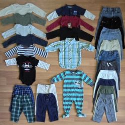25-Piece, 12 Months Boys, Winter Clothing Bundle: Jeans, Pants, Shirts, Bodysuits, & Sleeper