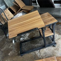 Rolling Desk  With Riser And Shelves