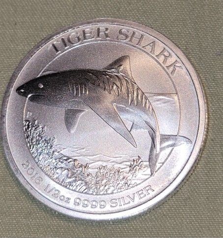 1/2 Oz .9999 Silver Tiger Shark Australia 50 Cent Coin