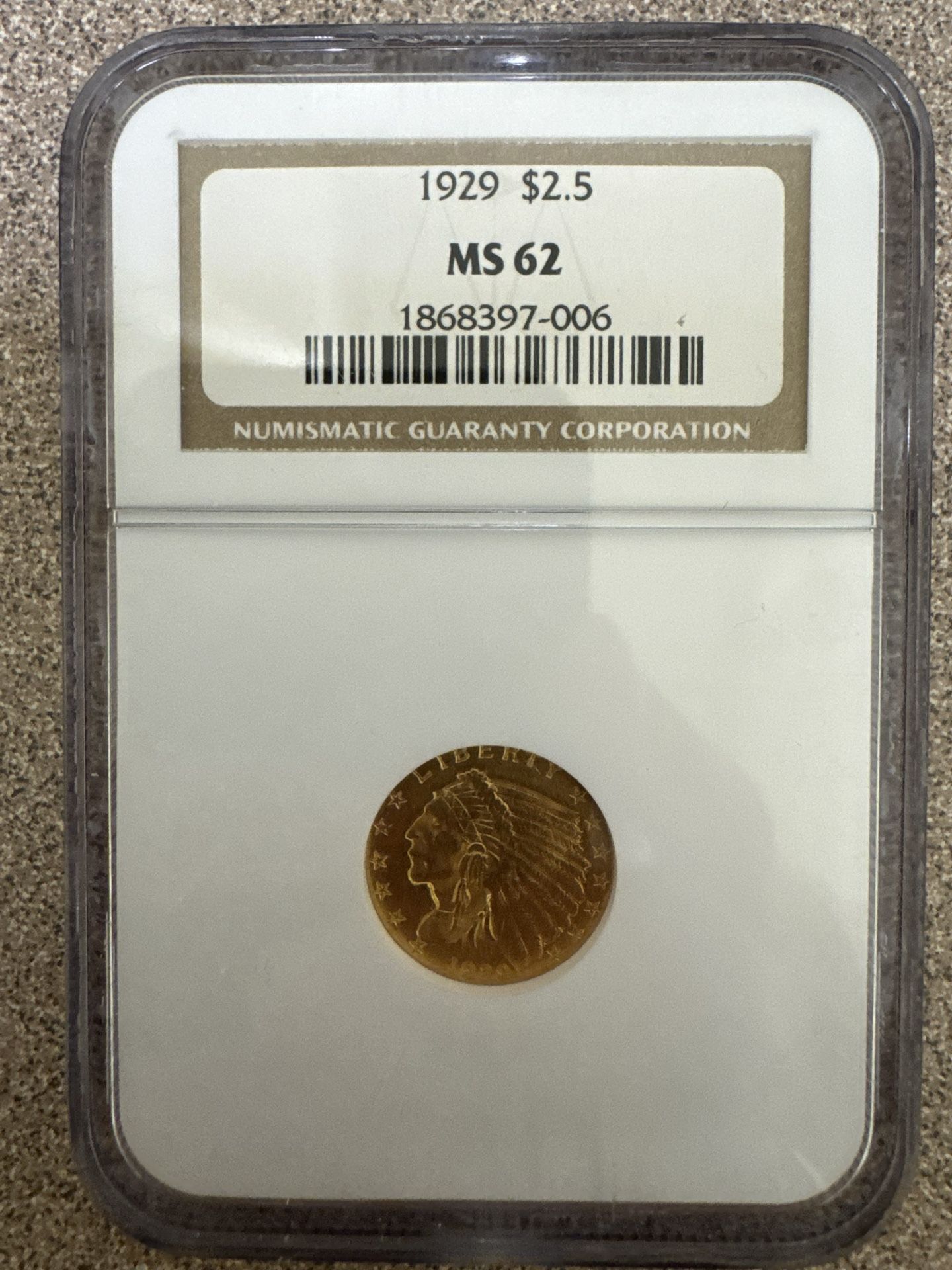 1929 $2.50 Gold Coin MS 62
