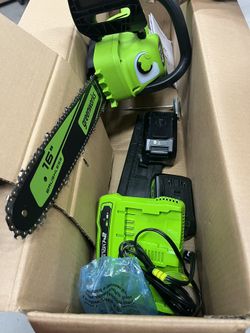 BRAND NEW - 16” Greenworks 48V Brushless Chainsaw + (2) 4Ah USB Batteries & Dual Port Charger 