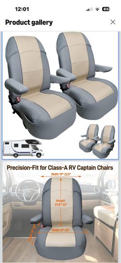 Brand New Faux Leather RV Seat Covers for captain chairs, Set of 2 includes 4 armrest covers