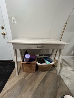 White Wash Wood Desk with Drawer