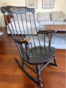 Vintage Hitchcock Style Black Rocking Chair