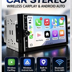 Double Din Car Stereo 7” Wireless CarPlay Android Auto GPS Bluetooth WiFi Backup Camera Ready 64GB