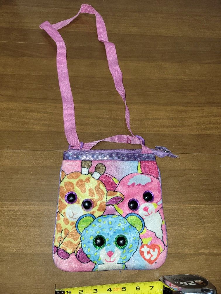 Ty Beanie Babies Girls Crossbody Bag Purse Pink Zipper Adjustable Strap 9”x8”