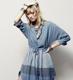 FREE PEOPLE blue Ombre Striped Buttondown Dress S