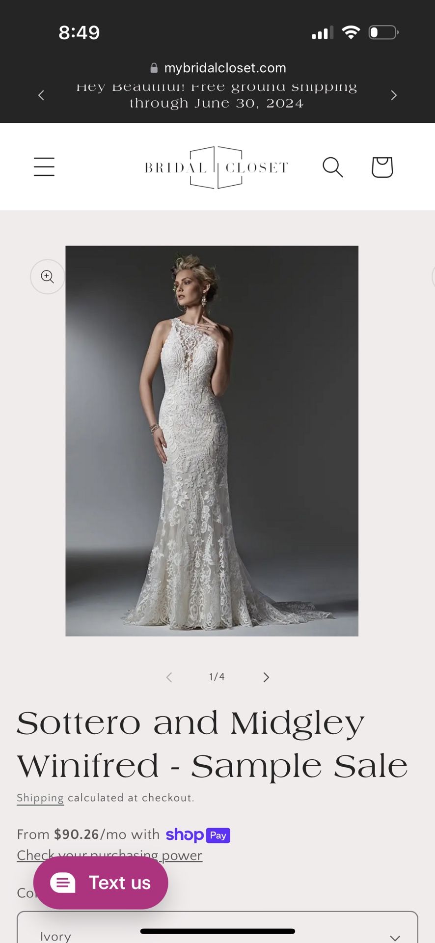 NWT Maggie Sottero Ivory Wedding Gown Size 10 W/ Floor Length Ivory Veil