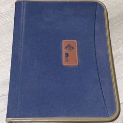 Blue Brown Leather Trimmed Zip Around Office Binder