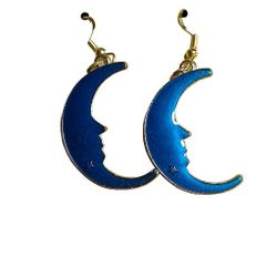 Large Crescent Moon Gold Dangle Earrings 