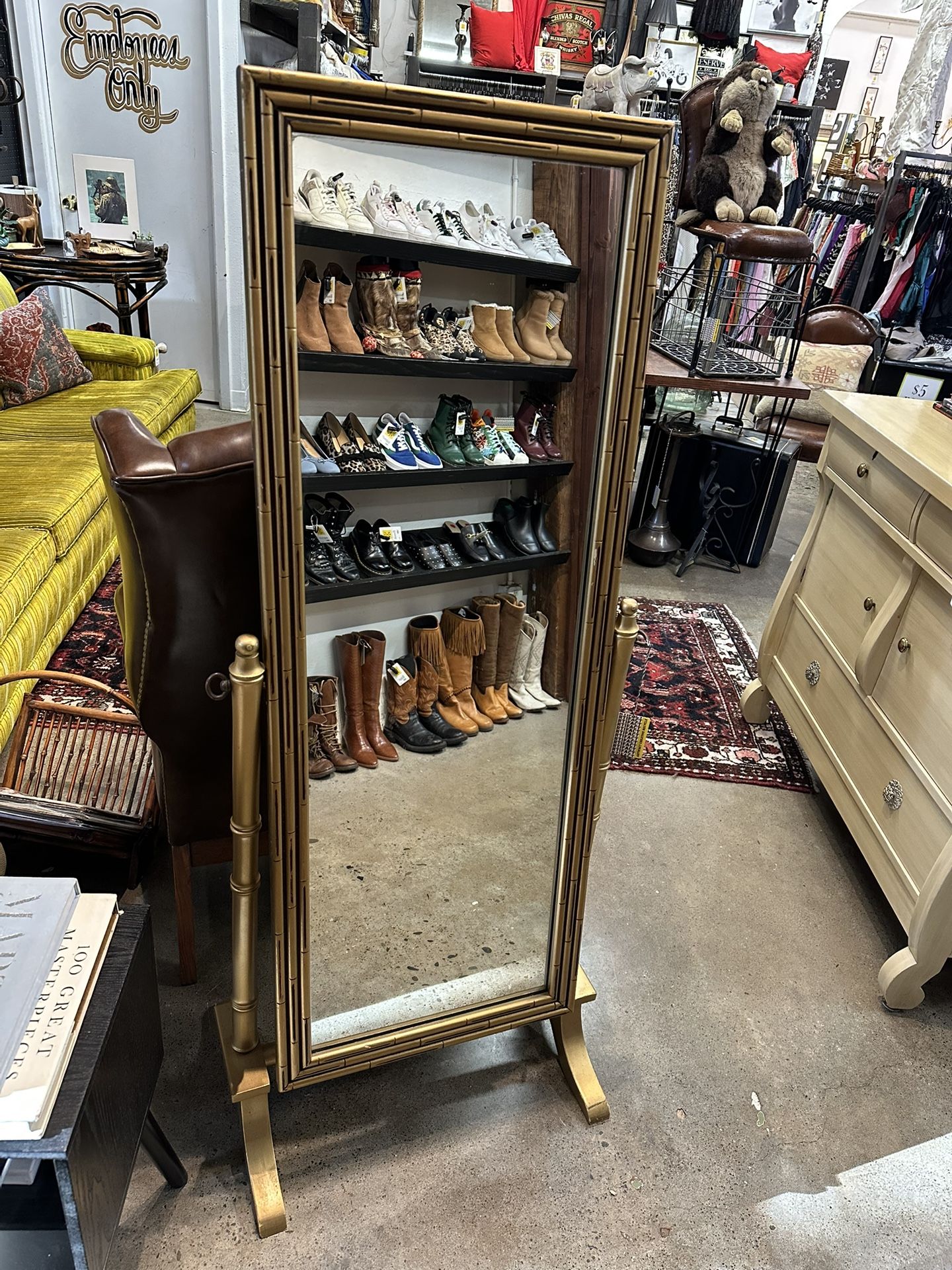 Hollywood Regency Gold Bamboo Framed Floor Mirror CTNWWN