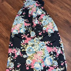 Vogue Girl XL Blue Floral Maxi Dress Sleeveless Sundresses 