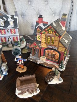 Christmas Village Barber Shop Set with Figurines