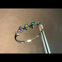 New S.925 Sterling Silver Black Fire Opal Ring Size 6 