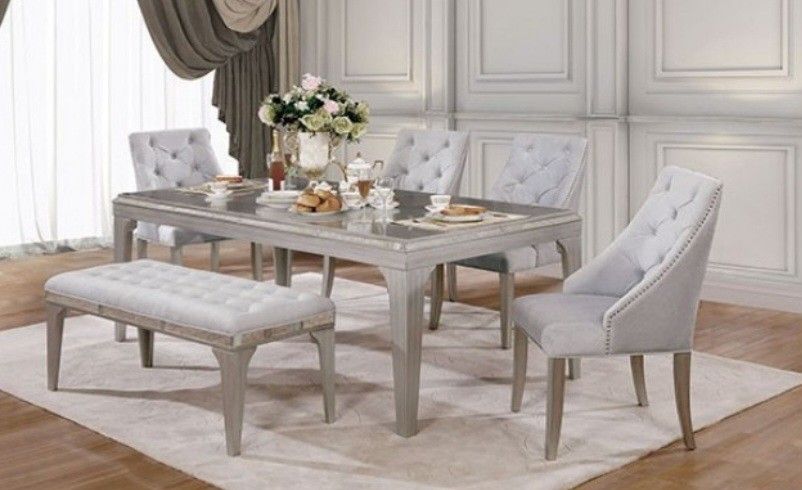 Brand New Silver & Grey 6pc Formal Dining Table Set