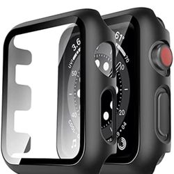 Tauri 2 Pack Hard Case Compatible for Apple Watch Series 3/2/1 38mm Built in 9H Tempered Glass Screen Protector