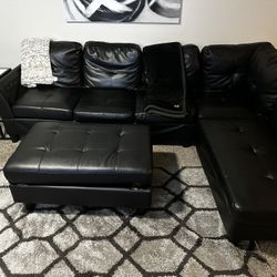 Black Leather Right Facing Sectional