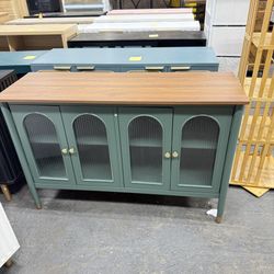 48” Arched Sideboard Buffet Cabinet, Mid-Century Accent Storage Cabient with 4 Glass Doors, Green Credenza Decorative Cabinet for Dining Room, Living 