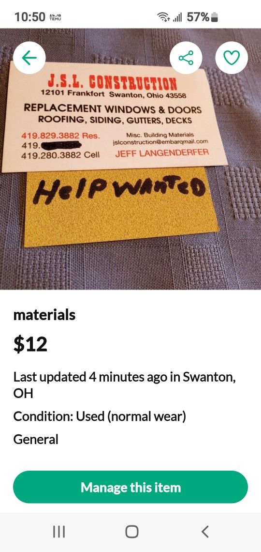 Materials Call Me And Ask Me If I Have What Your Looking For
