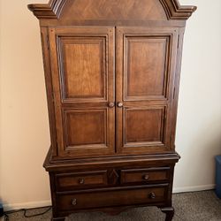Solid Wood Media Armoire / TV Cabinet with Storage + Power Outlet
