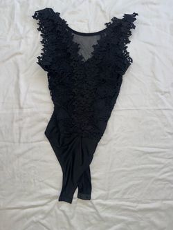 Black Lace Floral Bodysuit