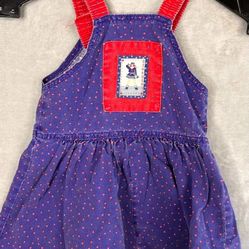 Vintage Oshkosh Girls Denim Jumper Overall Dress Blue Red sailor size 5