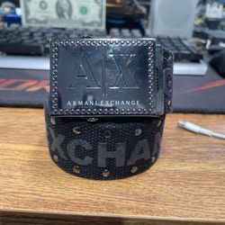 Armani Exchange AX Men’s SZ L Black Silver Canvas Webbing Belt Studded Logo