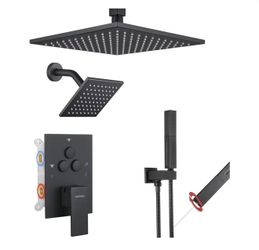 VANFOXLE Shower Faucet Set Matte Black Shower System,Push Button Diverter Shower Faucet with 2 in 1 Handheld,Ceiling Mount 10 Inch Shower Head with 6 