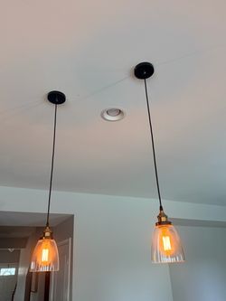 Set of 2 Industrial Glass Pendant Lights