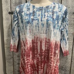 Jess & Jane Red White & Blue Tunic Long Top Shirt Size Large