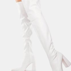 White Thigh-high Boots. Size 6.5