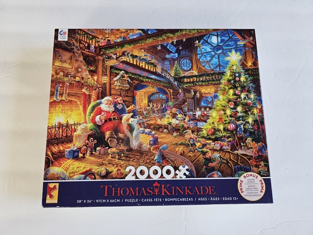 Thomas Kinkade Christmas 2000 Piece Jigsaw Puzzle Santa's Workshop Ceaco #43501
New in distressed box