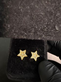 Moissanite Star Stud Earrings Gold Toned