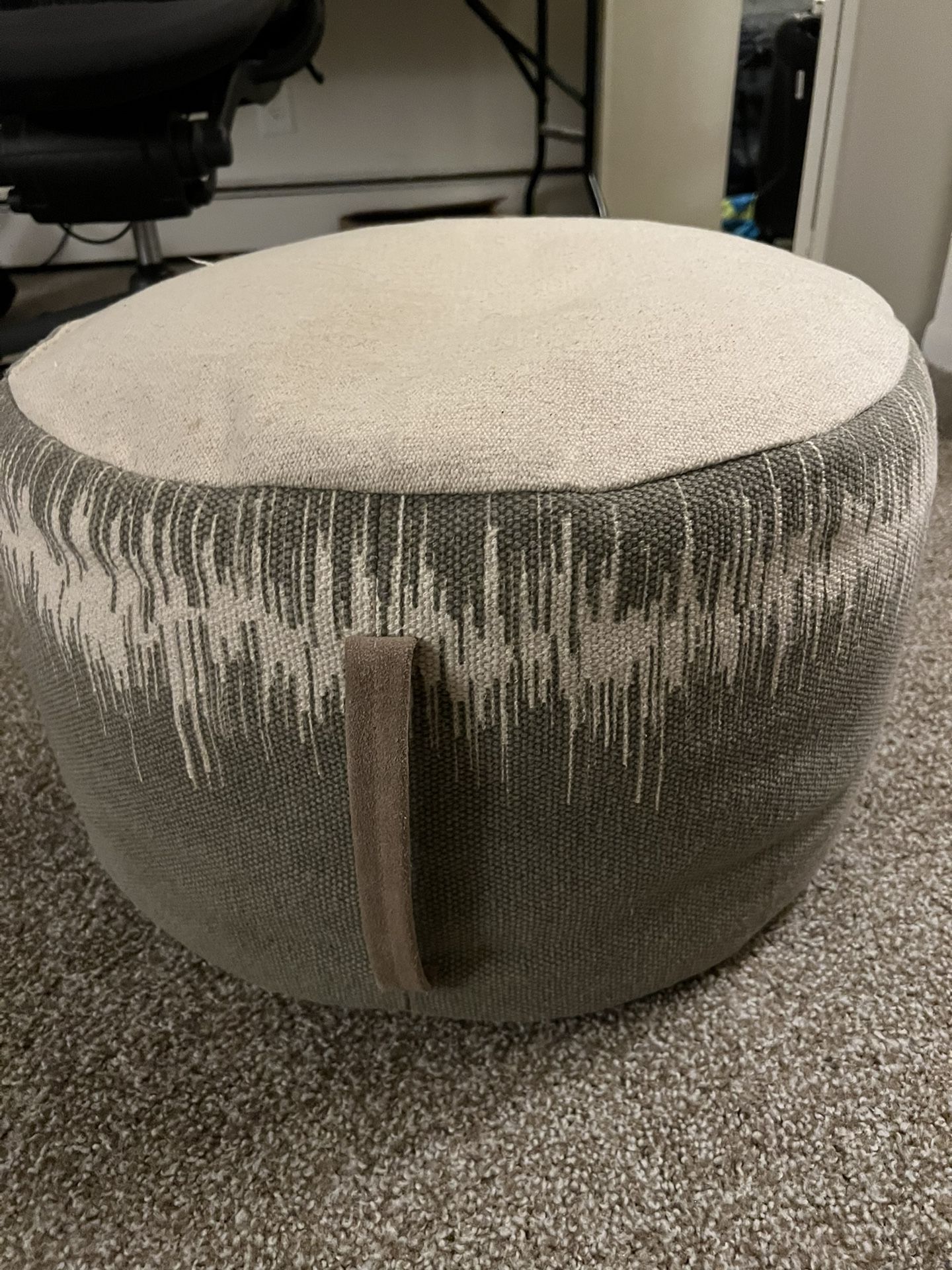Round Pouf Ottoman - Beige & Gray