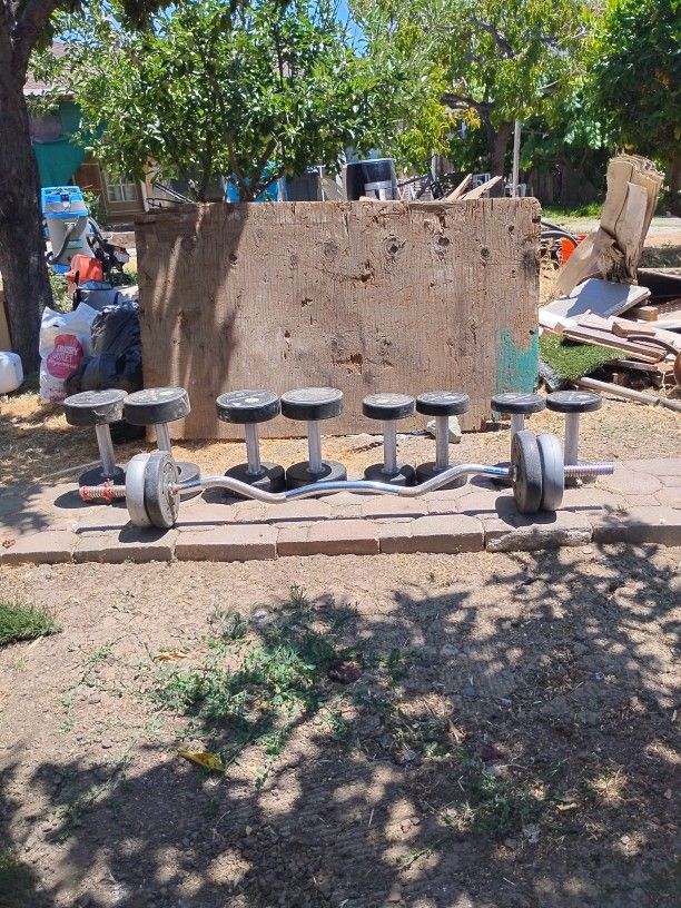 25 Lb Set 20 Lb Set 10 Lb Set 5 Lb Set And Curling Bar Total Weight 130 Lb