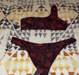 One-Shoulder Snakeskin Print Bikini Set L