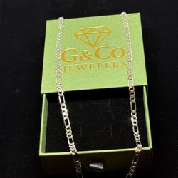 5mm Figaro Chain 22 Inches Long In Sterling Silver( Rhodium Plated ) (13.3g) 