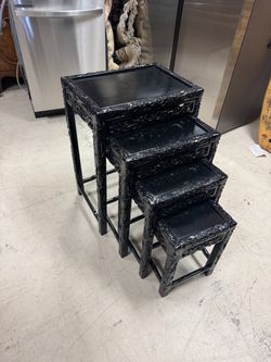 Black Carved Wood Nesting Tables Set of 4
