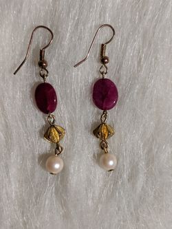 Handmade Earrings With Ruby And Pearls