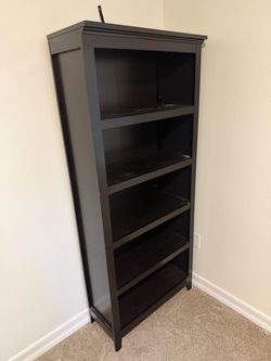 Tall Black Wood Bookcase 5 Shelves