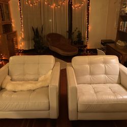 Cream leather armchair set 