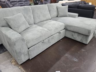 Corduroy Sectional with Pull Out Ottoman