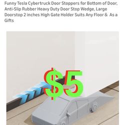 Funny Tesla Cybertruck Door Stoppers for Bottom of Door, Anti-Slip Rubber Heavy Duty Door Stop Wedge, Large Doorstop 2 inches High Gate Holder Suits A