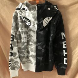 Bape x Neighborhood Split Camo Shark Hoodie