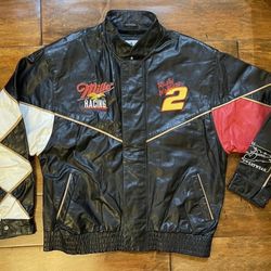 Rusty Wallace #2 Sam Bass Miller Racing Leather Race Jacket Mens X-Large NASCAR