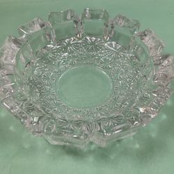 VTG MCM Crystal Glass Cut Ashtray Starburst Round Pattern Trinket Dish Bowl