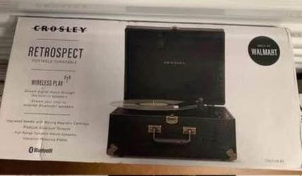 CROSLEY Retrospect Portable Turntable Black Bluetoothw Wireless CR6254A-BK NEW 
