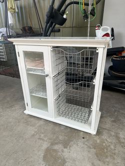 White Wood Cabinet with Wire Basket Drawers