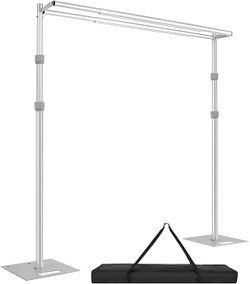 10ft x10ft Double Crossbar Pipe and Drape Stand, Heavy Duty Backdrop Stand, Adjustable Metal Background Stand for Parties Birthday Party Baby Shower W