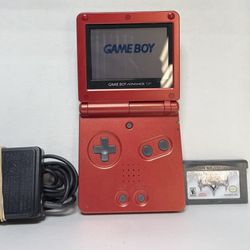 Nintendo Gameboy Advance SP Flame Red Original Charger And Kingdom Hearts Game 